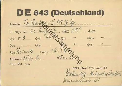 QSL - QTH - Funkkarte - DE643 - Münster - 1927