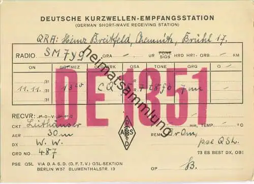 QSL - Funkkarte - DE1351 - Chemnitz - 1931