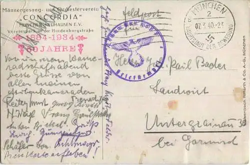 München - Neuhausen - Concordia - Männergesang- und Orchesterverein - Feldpost