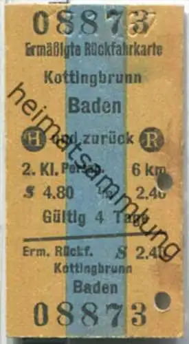Fahrkarte - Kottingbrunn - Baden 1967