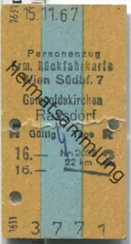 Fahrkarte - Wien Südbf. 7 - Raasdorf 1967