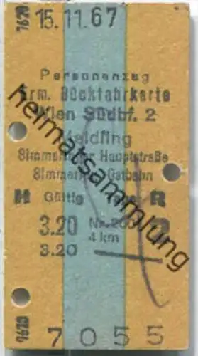 Fahrkarte - Wien Südbf. 2 - Meidling 1967