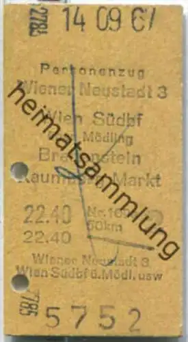 Fahrkarte - Wien Neustadt 3 - Breitenstein 1967