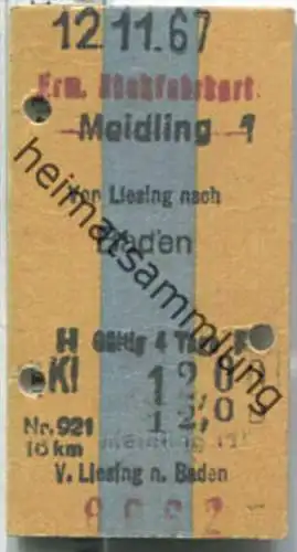 Fahrkarte - Mödling 1 - von Liesing nach Baden 1967