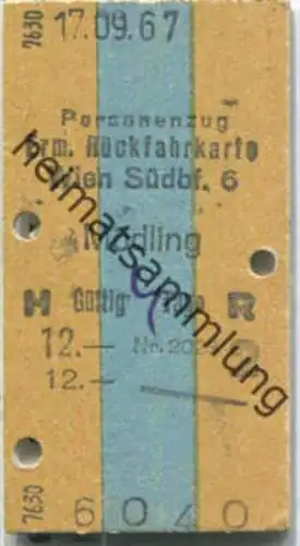 Fahrkarte - Wien Südbhf. 6 - Mödling 1967