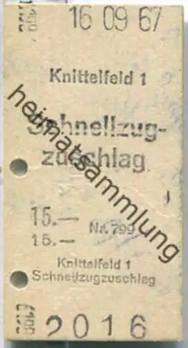 Fahrkarte - Knittelfeld 1 - Schnellzugzuschlag 16-09-1967