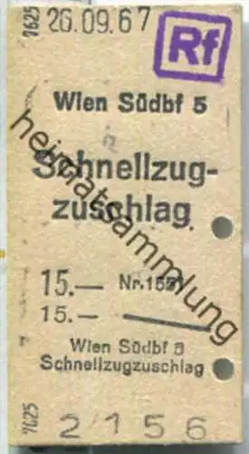 Fahrkarte - Wien Südbhf 5 - Schnellzugzuschlag 20-09-1967