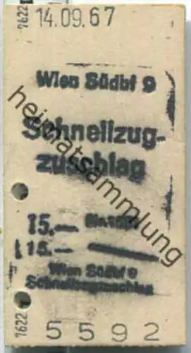 Fahrkarte - Wien Südbhf 9 - Schnellzugzuschlag 14-09-1967