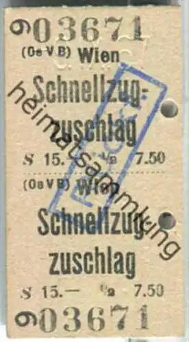 Fahrkarte - (Oe VB) Wien - Schnellzugzuschlag 09-09-1967