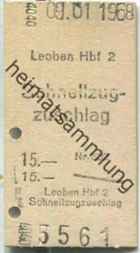 Fahrkarte - Leoben Hbf 2 - Schnellzugzuschlag 09-01-1968
