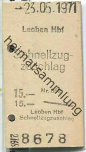Fahrkarte - Leoben Hbf - Schnellzugzuschlag 23-05-1971