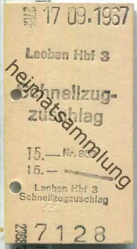 Fahrkarte - Leoben Hbf 3 - Schnellzugzuschlag 17-09-1967
