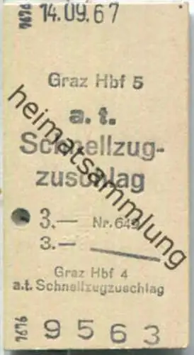 Fahrkarte - Graz Hbf 5 - Schnellzugzuschlag 14-09-1967