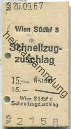 Fahrkarte - Wien Südbhf 5 - Schnellzugzuschlag 26-09-1967 (G42705y)