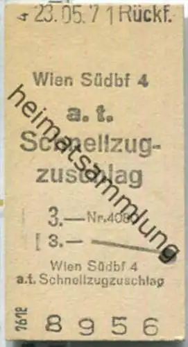 Fahrkarte - Wien Südbhf 4 - Schnellzugzuschlag 23-05-1971