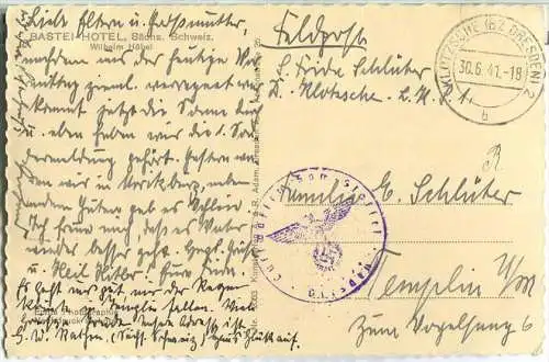 Bastei Hotel - Wilhelm Höbel - Feldpost - Briefstempel Luftwaffe - Verlag A. & R. Adam Dresden