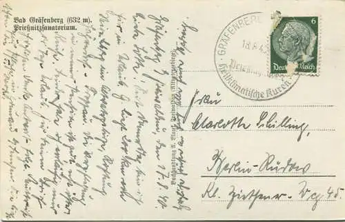 Bad Gräfenberg - Priessnitzsanatorium - Foto-AK - Verlag A. Blazek Freiwaldau gel. 1940