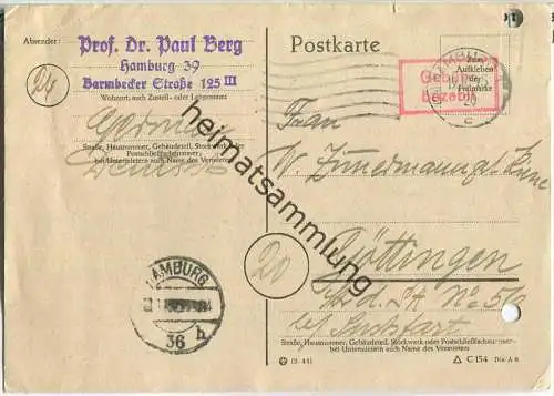 Formblatt mit Ausgabestempel Hamburg - Gebühr bezahlt - gebraucht am 18.10.1945 innerhalb Hamburgs - Karte gelocht