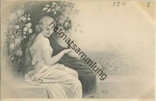 Römisches Paar - Künstlerkarte signiert R. R. - beschrieben 1903