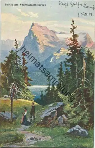 Schweiz - Partie am Vierwaldstättersee - Künstlerkarte Schlemo - beschrieben 1903