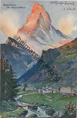 Schweiz - Wallis - Matterhorn im Alpenglühen - Künstlerkarte Schlemo - beschrieben 1903