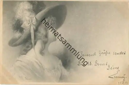 Frau mit Hut - Künstlerkarte signiert R. R. v. Wichera - beschrieben 1903 - M.M. Vienne