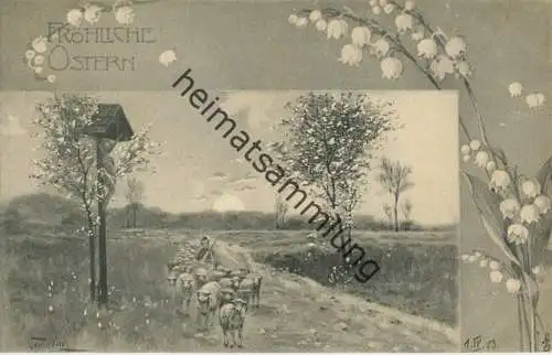 Fröhliche Ostern - Schafe - Künstlerkarte signiert Wertheim - Verlag Theo Stroefer Serie 811 No. 8 - beschrieben 1903
