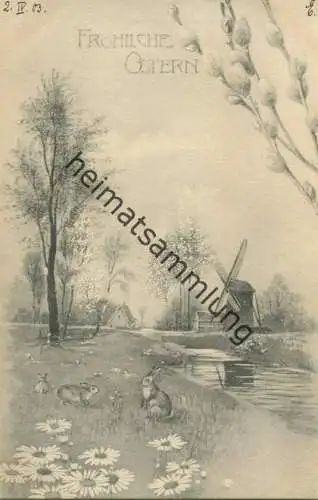 Fröhliche Ostern - Windmühle - Hasen - Künstlerkarte signiert Wertheim - Verlag Theo Stroefer Serie 811 No. 4 - beschrie