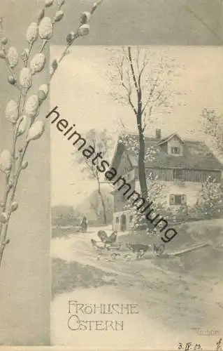 Fröhliche Ostern - Bauernhof - Hühner - Künstlerkarte signiert Wertheim - Verlag Theo Stroefer Serie 811 No. 1 - beschri