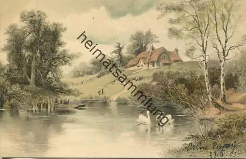 Am Weiher - Haus am See - Schwäne - Meissner & Buch Leipzig - Serie 1189 - beschrieben 1903