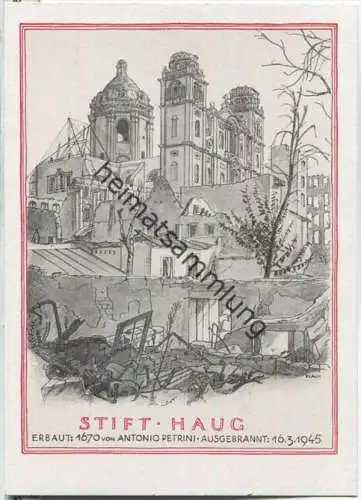 Würzburg - Stift Haug - zerstört 1945 - Verlag Ferdinand Schöningh Würzburg - Ansichtskarte Großformat
