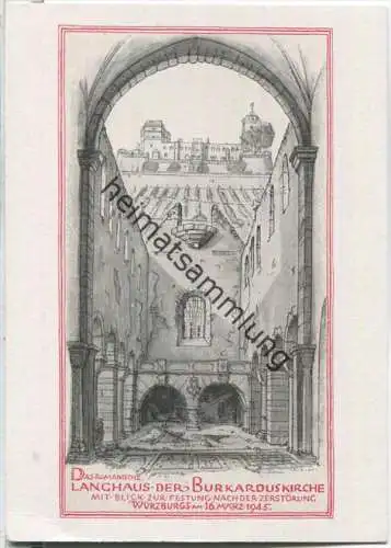 Würzburg - Langhaus der Burkarduskirche - zerstört 1945 - Verlag Ferdinand Schöningh Würzburg - Ansichtskarte Großformat