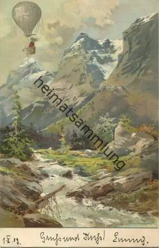 Wildbach - Heißluft Ballon - Maus - Künstlerkarte signiert T. Guggenberger - beschrieben 1903