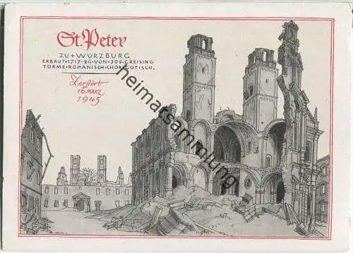 Würzburg - St. Peter nach der Zerstörung 1945 - Verlag Ferdinand Schöningh Würzburg - Ansichtskarte Großformat