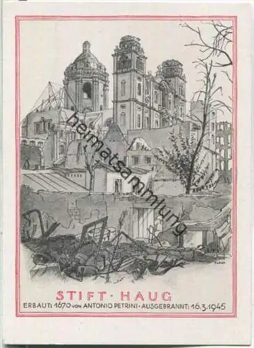 Würzburg - Stift Haug nach dem Brand 1945 - Verlag Ferdinand Schöningh Würzburg - Ansichtskarte Großformat