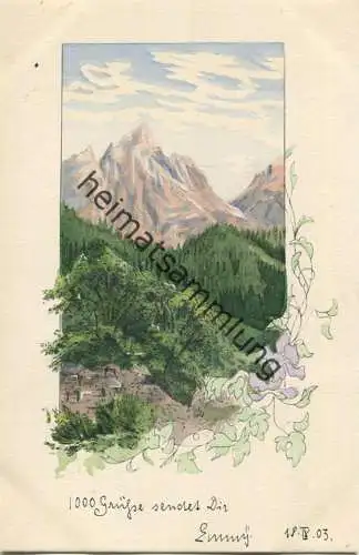 Berg und Tal - Aquarell - Künstlerkarte - Art nouveau - D.T.C.,L. Serie 202 No. 5 - beschrieben 1903