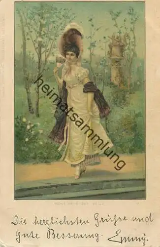 Junge Frau in Erwartung - Künstlerkarte Rene Reinicke - beschrieben ca. 1900