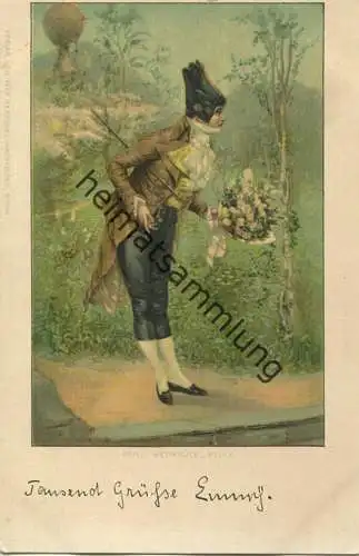 Junger Mann mit Blumenstrauß - Künstlerkarte Rene Reinicke - beschrieben ca. 1900