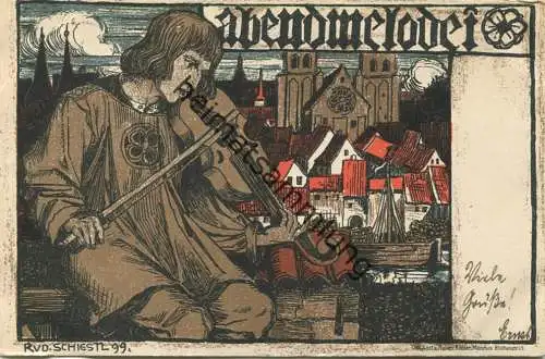 Abendmelodei - Künstlerkarte signiert Rudolf Schiestl 99 - Lith. Anst. Hubert Köhler München gel. 1903
