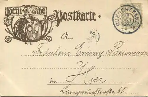 Abendmelodei - Künstlerkarte signiert Rudolf Schiestl 99 - Lith. Anst. Hubert Köhler München gel. 1903