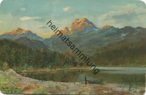 Abendstimmung am See - Künstlerkarte signiert Morten Müller gel. 1902