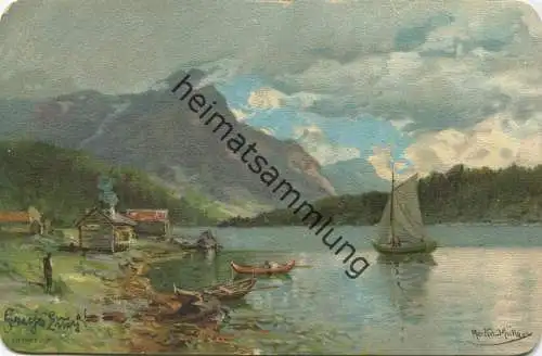See - Boote - Segelboot - Künstlerkarte signiert Morten Müller - beschrieben ca. 1900