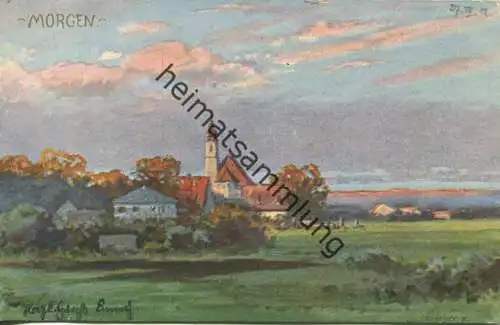 Morgen - Dorf im Morgenrot - Künstlerkarte signiert Splitgerber jun. - gel. 1902