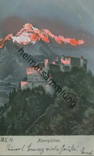 Alpenglühen - Künstlerkarte - beschrieben 1903