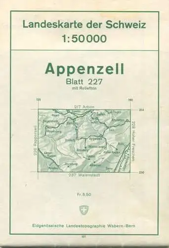 Schweiz - Landeskarte der Schweiz 1:50 000 - Appenzell Blatt 227 - Eidgenössische Landestopographie Wabern-Bern 1971 - m