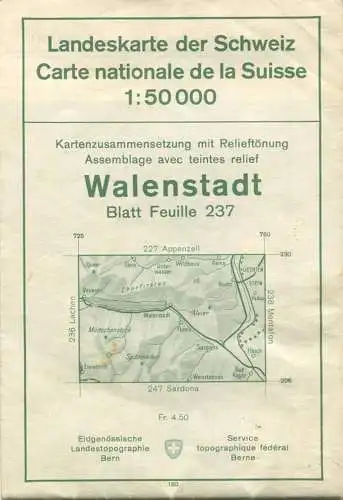 Schweiz - Landeskarte der Schweiz 1:50 000 - Walenstadt Blatt 237 - Eidgenössische Landestopographie Bern 1963 - mit Rel