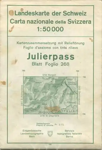 Schweiz - Landeskarte der Schweiz 1:50 000 - Julierpass Blatt 268 - Eidgenössische Landestopographie Bern 1965 - mit Rel