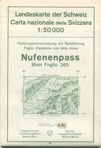 Schweiz - Landeskarte der Schweiz 1:50 000 - Nufenenpass Blatt 265 - Eidgenössische Landestopographie Bern 1961 - mit Re