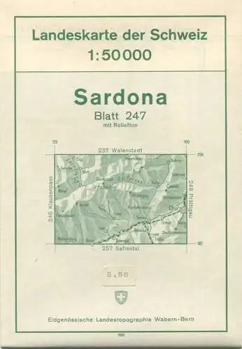 Schweiz - Landeskarte der Schweiz 1:50 000 - Sardona Blatt 247 - Eidgenössische Landestopographie Wabern-Bern 1966 - mit