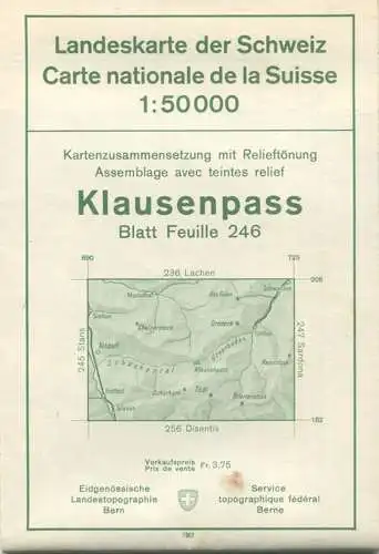 Schweiz - Landeskarte der Schweiz 1:50 000 - Klausenpass Blatt 246 - Eidgenössische Landestopographie Bern 1962 - mit Re